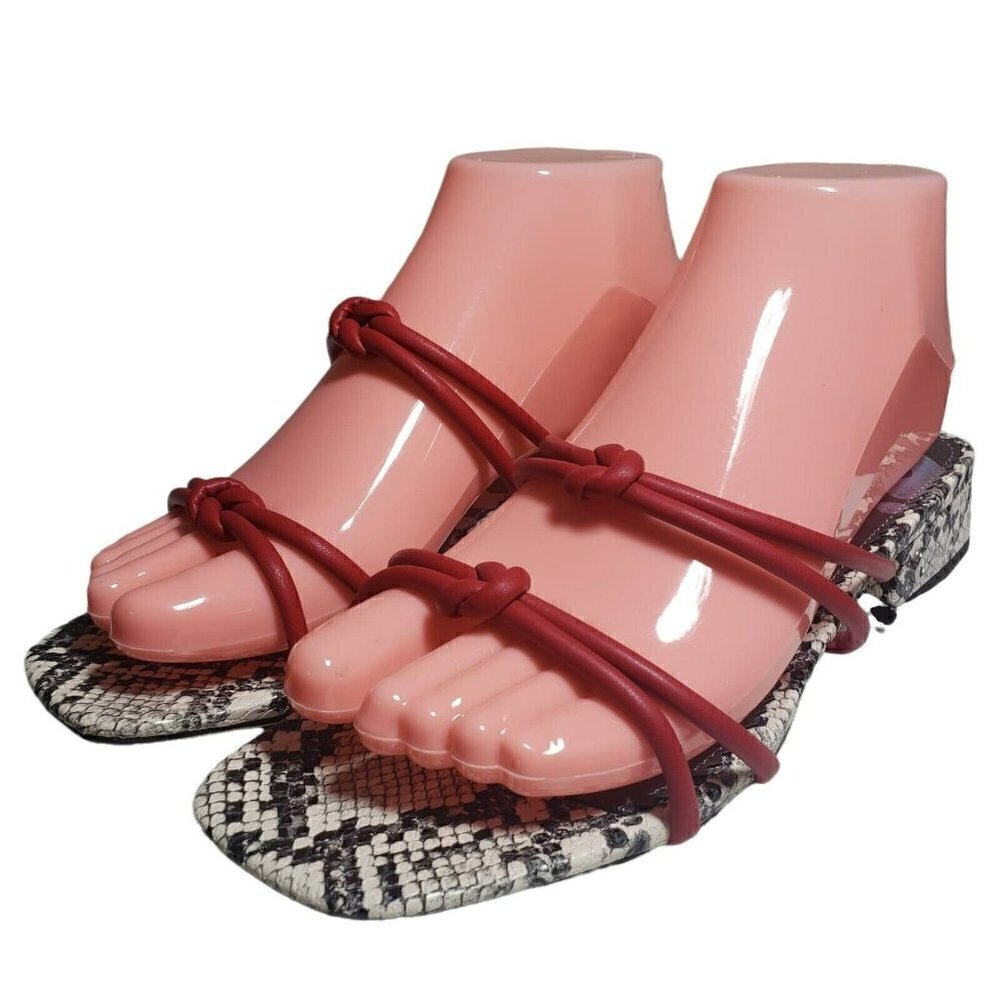 Circus Womens Jay Red Snake Print Slip On Strappy Open Toe Slide Sandals Sz 7 M